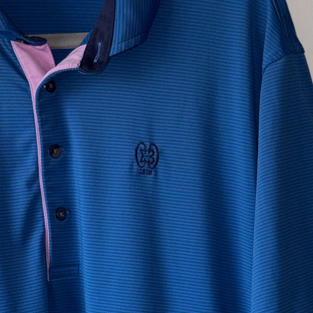 Greyson Performance Golf Polo XL Blue Micro Stripe Pink Trim - Picture 8 of 8